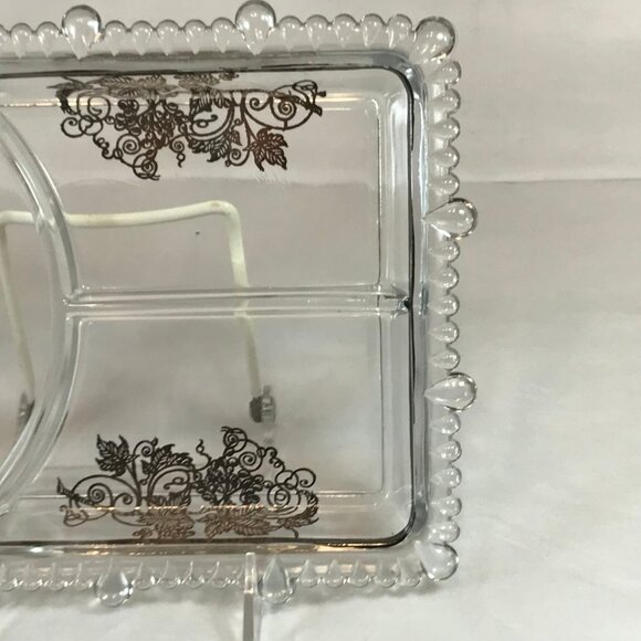 Vintage Silver Overlay Glass Rectangular 3-Section Divided Dish - Picture 5 of 7